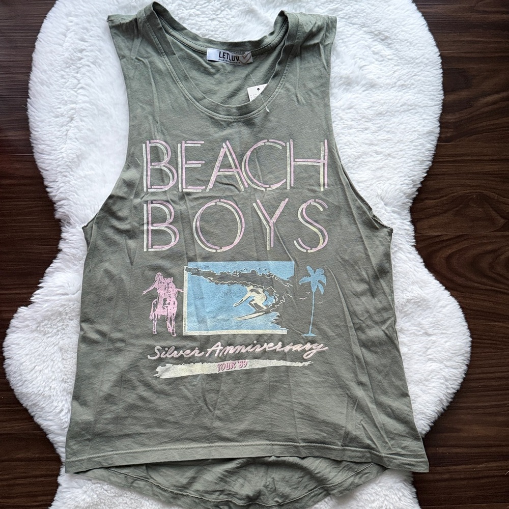NWT Anthropologie Letluv Beach Boys Tank Top Olive Green size XS, S - Picture 6 of 9